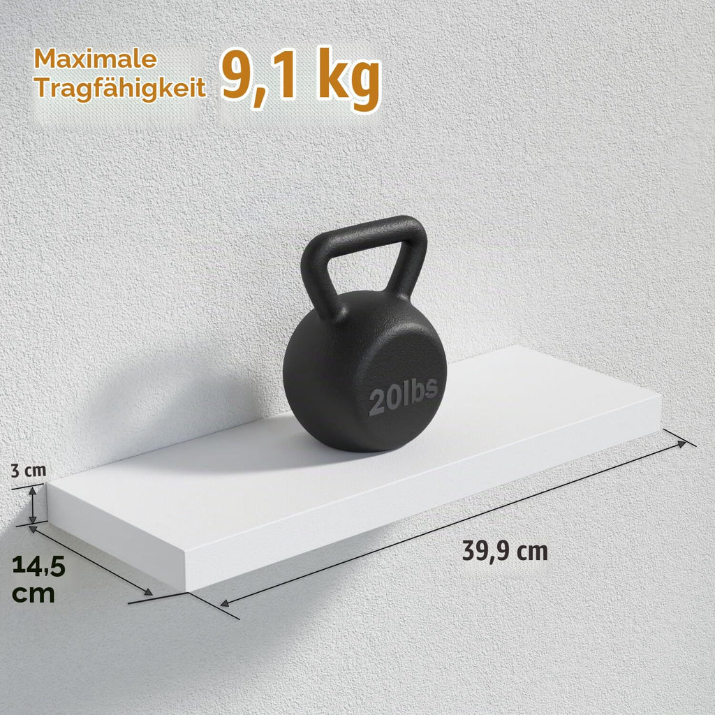 RICHER HOUSE Wandregal Weiß 40 cm, 4er-Set Schweberegal aus MDF Holz