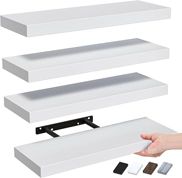 RICHER HOUSE Wandregal Weiß 40 cm, 4er-Set Schweberegal aus MDF Holz
