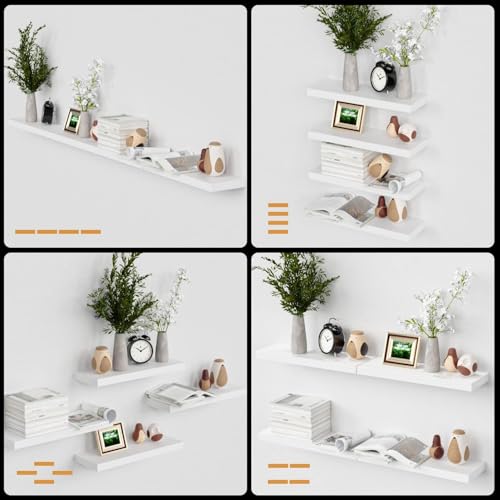 RICHER HOUSE Wandregal Weiß 40 cm, 4er-Set Schweberegal aus MDF Holz