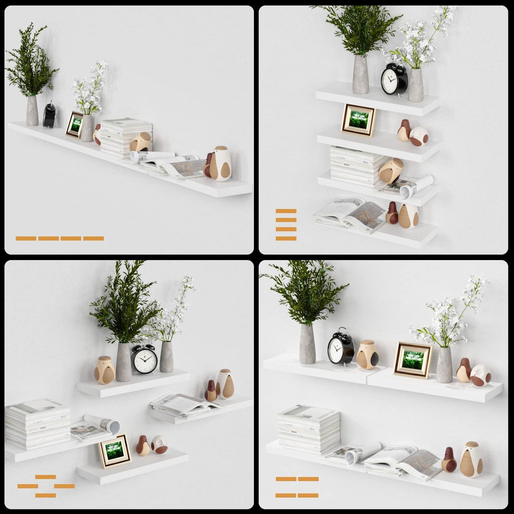 RICHER HOUSE Wandregal Weiß 40 cm, 4er-Set Schweberegal aus MDF Holz