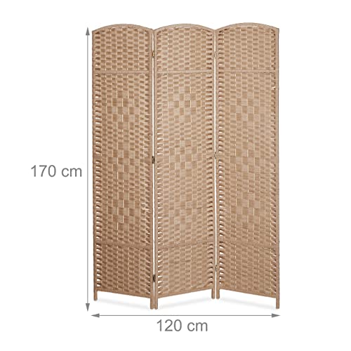 Relaxdays Paravent, 3-teilig, Faltbarer Raumtrenner, HxB 170x120 cm, Natur