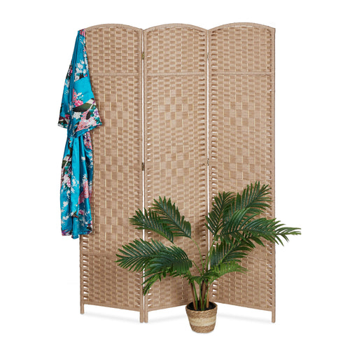 Relaxdays Paravent, 3-teilig, Faltbarer Raumtrenner, HxB 170x120 cm, Natur