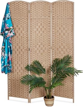 Relaxdays Paravent, 3-teilig, Faltbarer Raumtrenner, HxB 170x120 cm, Natur