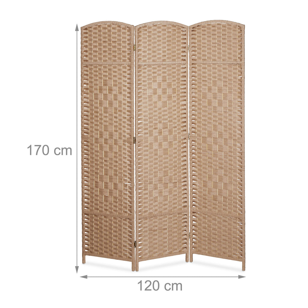 Relaxdays Paravent, 3-teilig, Faltbarer Raumtrenner, HxB 170x120 cm, Natur