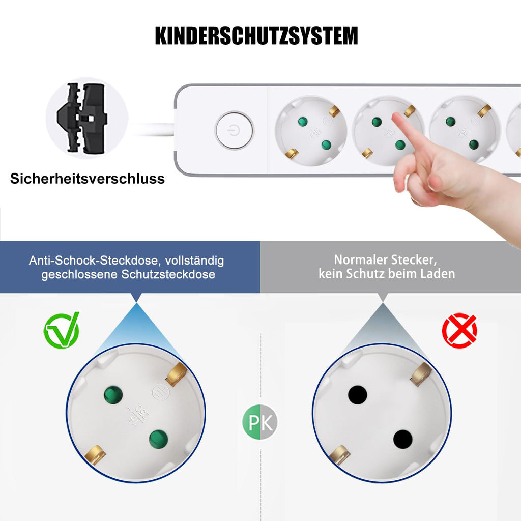 EXTRASTAR Flachstecker Steckdosenleiste 3 Fach mit Druckknopfschalter