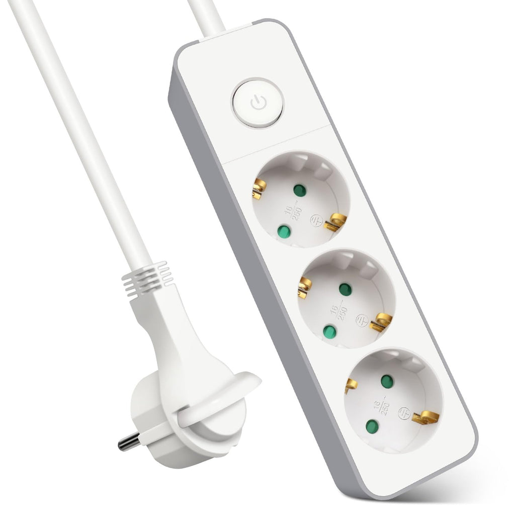 EXTRASTAR Flachstecker Steckdosenleiste 3 Fach mit Druckknopfschalter