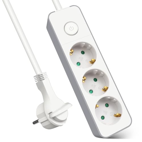 EXTRASTAR Flachstecker Steckdosenleiste 3 Fach mit Druckknopfschalter
