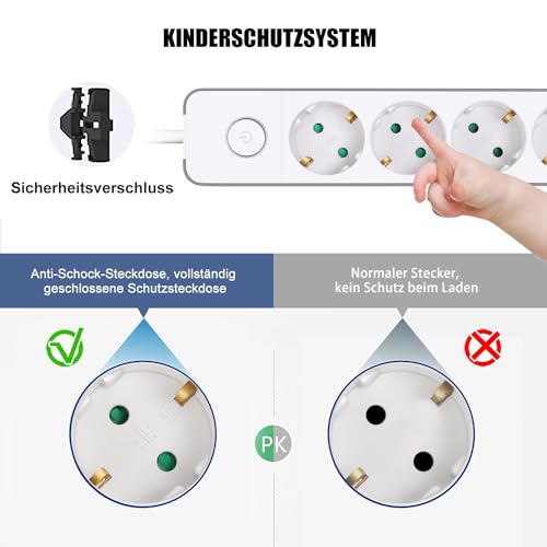 EXTRASTAR Flachstecker Steckdosenleiste 3 Fach mit Druckknopfschalter