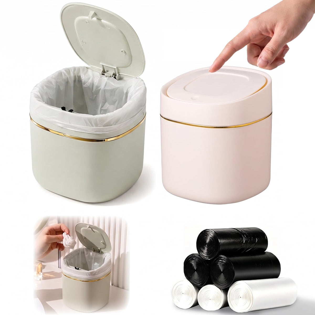 2 Stücke Tischmülleimer mit Deckel Set Tischabfalleimer Müllsäcke Kosmetik