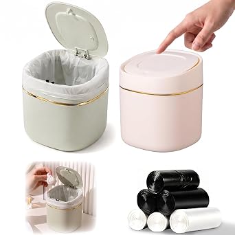 2 Stücke Tischmülleimer mit Deckel Set Tischabfalleimer Müllsäcke Kosmetik