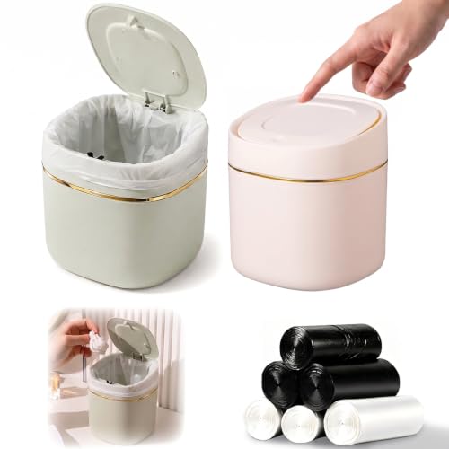 2 Stücke Tischmülleimer mit Deckel Set Tischabfalleimer Müllsäcke Kosmetik