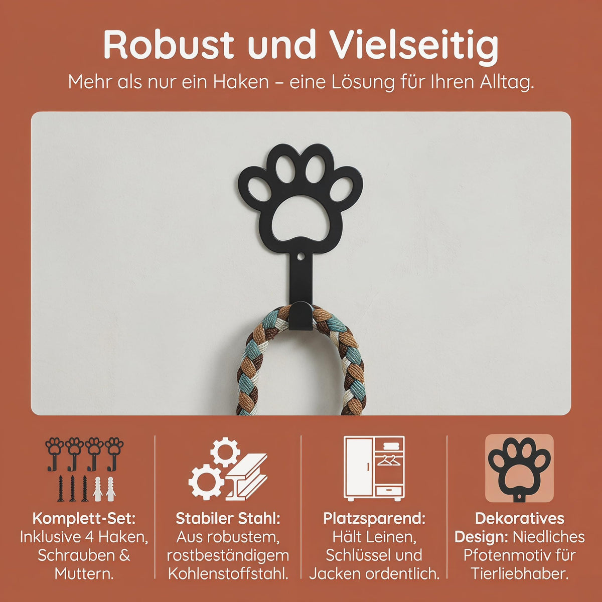 Hundegarderobe, 4er Set Hundeleinen Halterung(9.8 × 7 cm)