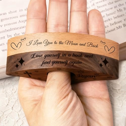 Personalisierter Buchseitenhalter, individuell gestalteter Daumenseitenhalter aus Holz mit Gravur, Leseaccessoire für Bücherliebhaber, Lehrer, Frauen und Männer, Geschenkidee für Bücherfreunde