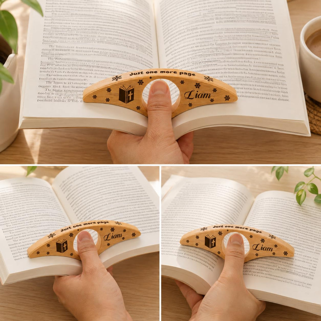 Personalisierter Buchseitenhalter, individuell gestalteter Daumenseitenhalter aus Holz mit Gravur, Leseaccessoire für Bücherliebhaber, Lehrer, Frauen und Männer, Geschenkidee für Bücherfreunde