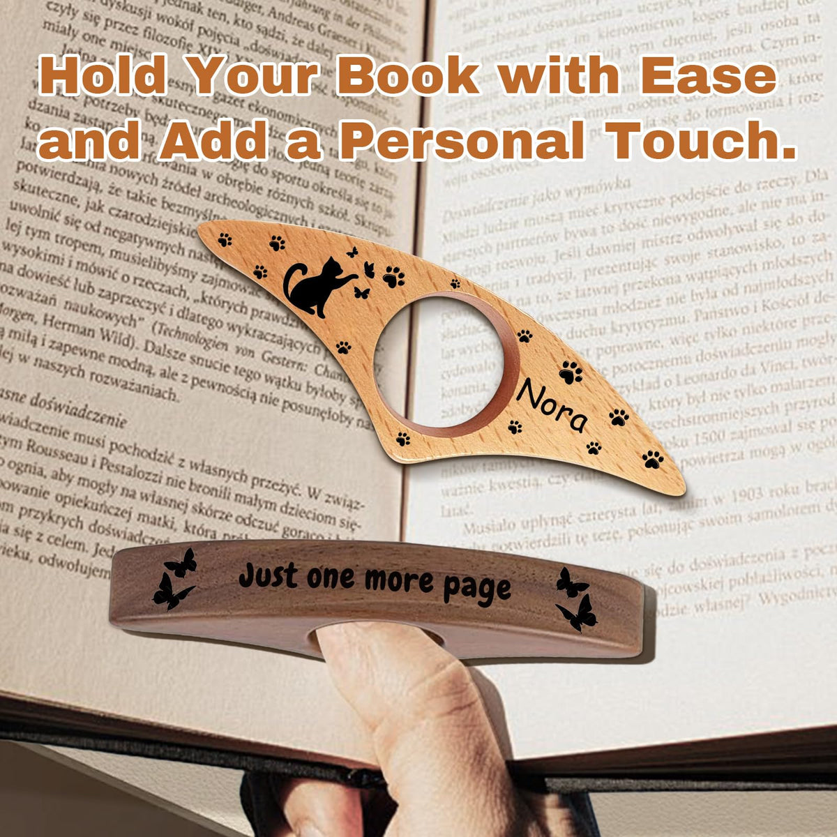Personalisierter Buchseitenhalter, individuell gestalteter Daumenseitenhalter aus Holz mit Gravur, Leseaccessoire für Bücherliebhaber, Lehrer, Frauen und Männer, Geschenkidee für Bücherfreunde