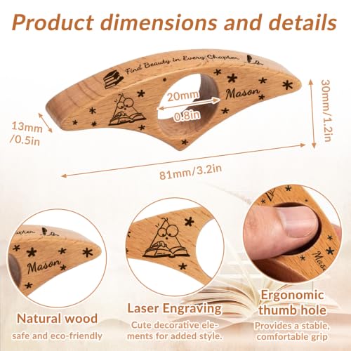 Personalisierter Buchseitenhalter, individuell gestalteter Daumenseitenhalter aus Holz mit Gravur, Leseaccessoire für Bücherliebhaber, Lehrer, Frauen und Männer, Geschenkidee für Bücherfreunde
