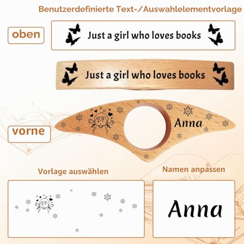 Personalisierter Buchseitenhalter, individuell gestalteter Daumenseitenhalter aus Holz mit Gravur, Leseaccessoire für Bücherliebhaber, Lehrer, Frauen und Männer, Geschenkidee für Bücherfreunde