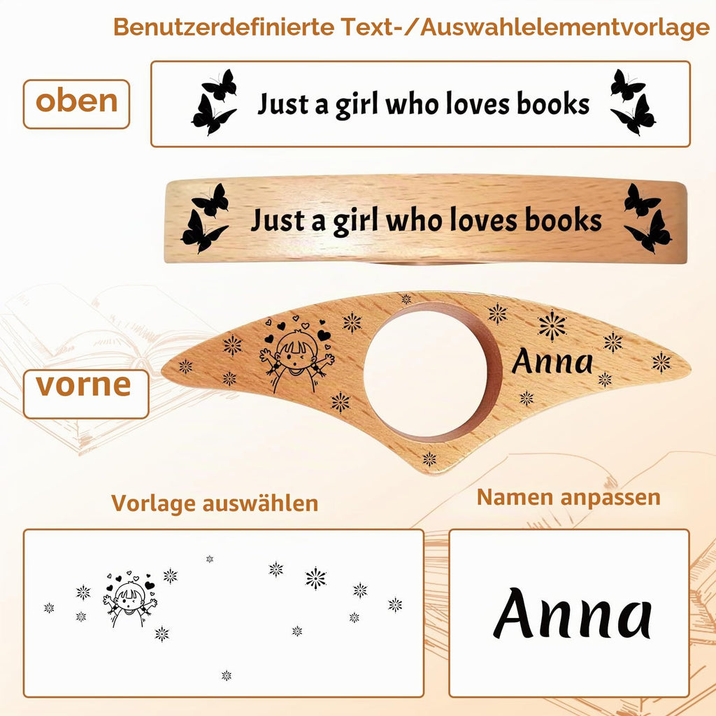 Personalisierter Buchseitenhalter, individuell gestalteter Daumenseitenhalter aus Holz mit Gravur, Leseaccessoire für Bücherliebhaber, Lehrer, Frauen und Männer, Geschenkidee für Bücherfreunde