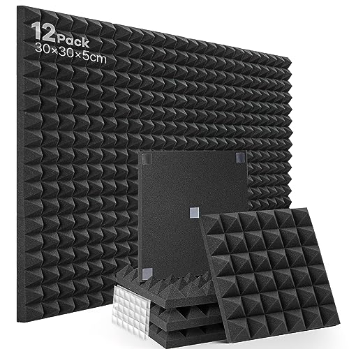 Soundsbay Akustikschaumstoff Pyramide mit Kleber 12 Stück Schwarz 30x30x5cm