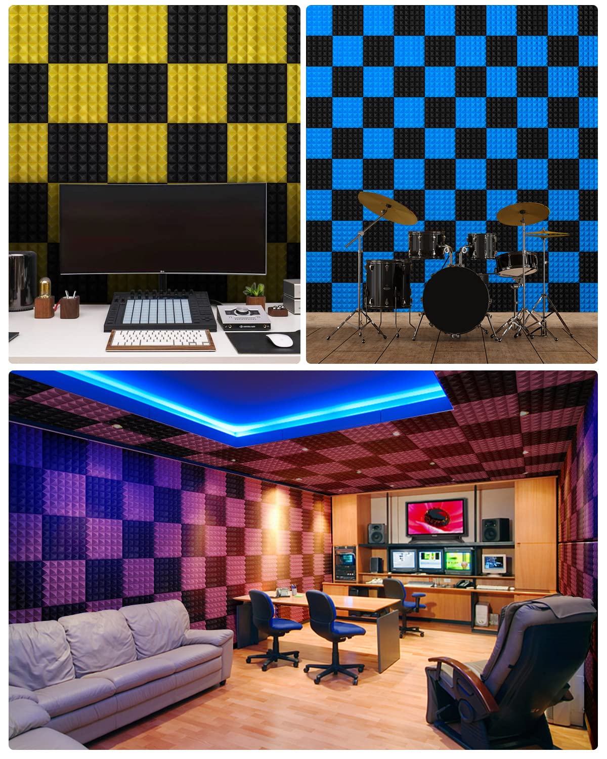Soundsbay Akustikschaumstoff Pyramide mit Kleber 12 Stück Schwarz 30x30x5cm