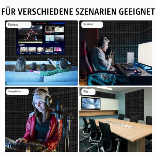 Soundsbay Akustikschaumstoff Pyramide mit Kleber 12 Stück Schwarz 30x30x5cm