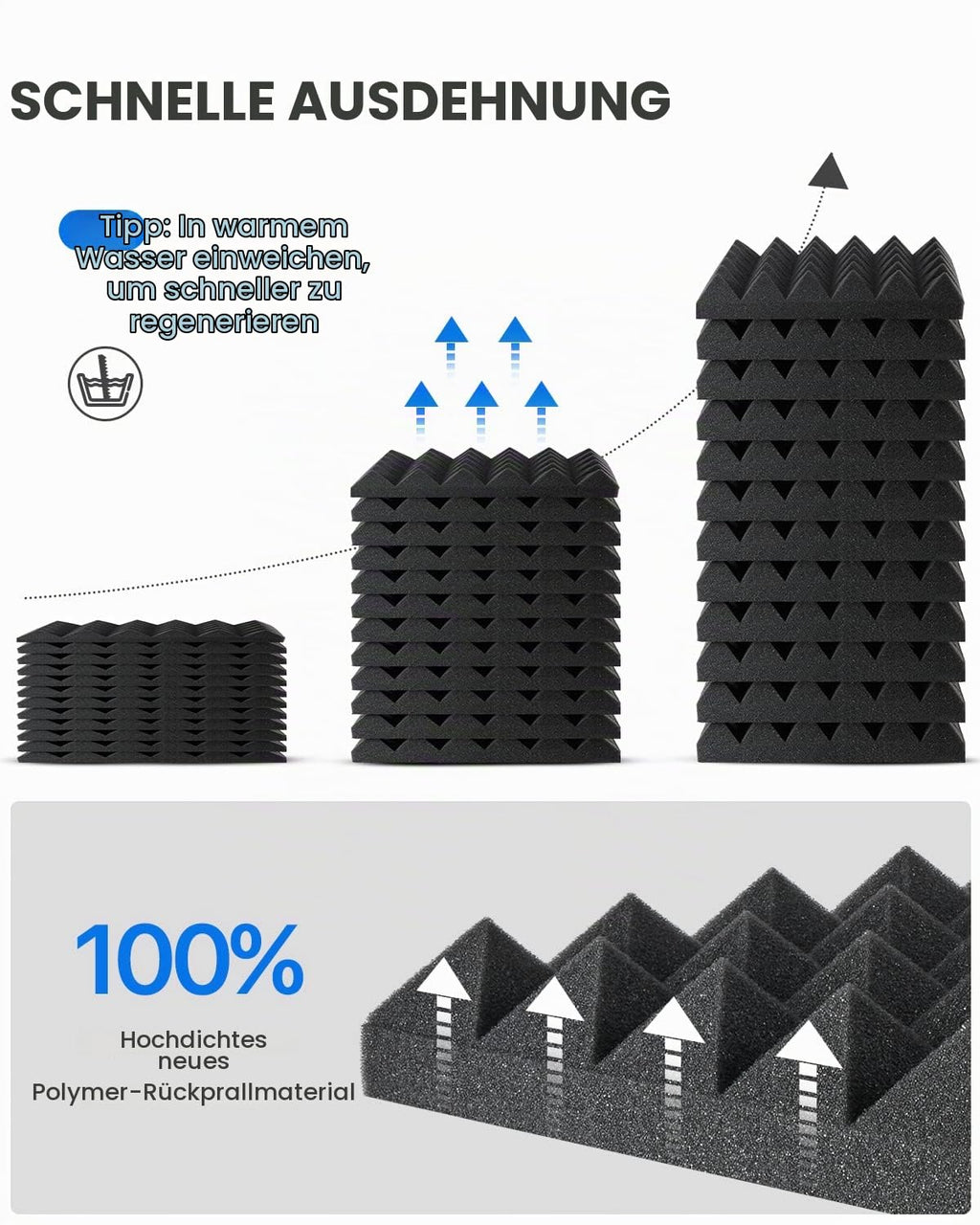 Soundsbay Akustikschaumstoff Pyramide mit Kleber 12 Stück Schwarz 30x30x5cm