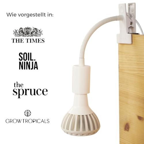 Pianta Pflanzenlampe Clip-On Fassung – 360° Schwanenhals, stabiler Clip für Pflanzenbeleuchtung. Mit Regalhalterung, Tischstecker, LED Clip-On. Perfekt für Schreibtische, Regale & Zimmerpflanzen.