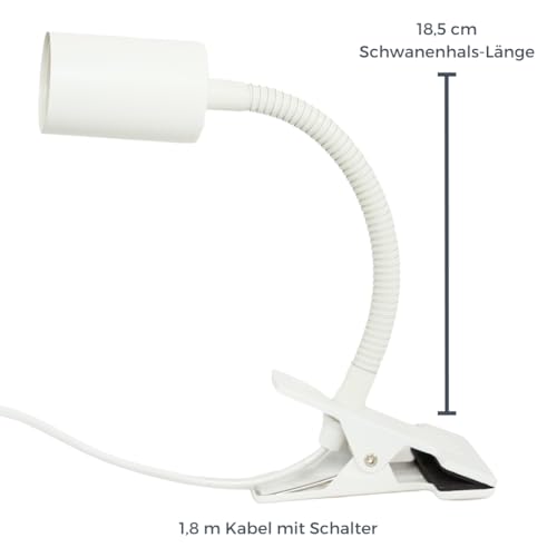 Pianta Pflanzenlampe Clip-On Fassung – 360° Schwanenhals, stabiler Clip für Pflanzenbeleuchtung. Mit Regalhalterung, Tischstecker, LED Clip-On. Perfekt für Schreibtische, Regale & Zimmerpflanzen.