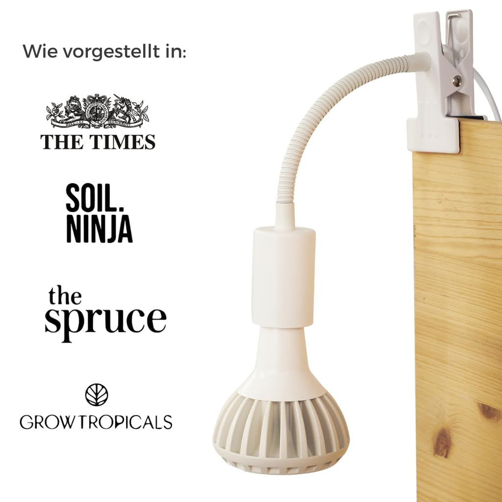 Pianta Pflanzenlampe Clip-On Fassung – 360° Schwanenhals, stabiler Clip für Pflanzenbeleuchtung. Mit Regalhalterung, Tischstecker, LED Clip-On. Perfekt für Schreibtische, Regale & Zimmerpflanzen.