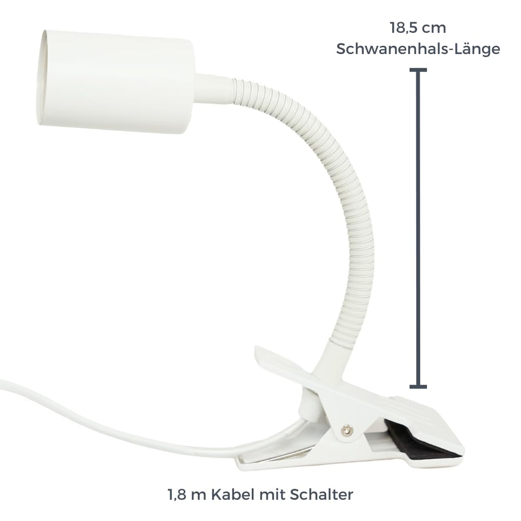 Pianta Pflanzenlampe Clip-On Fassung – 360° Schwanenhals, stabiler Clip für Pflanzenbeleuchtung. Mit Regalhalterung, Tischstecker, LED Clip-On. Perfekt für Schreibtische, Regale & Zimmerpflanzen.