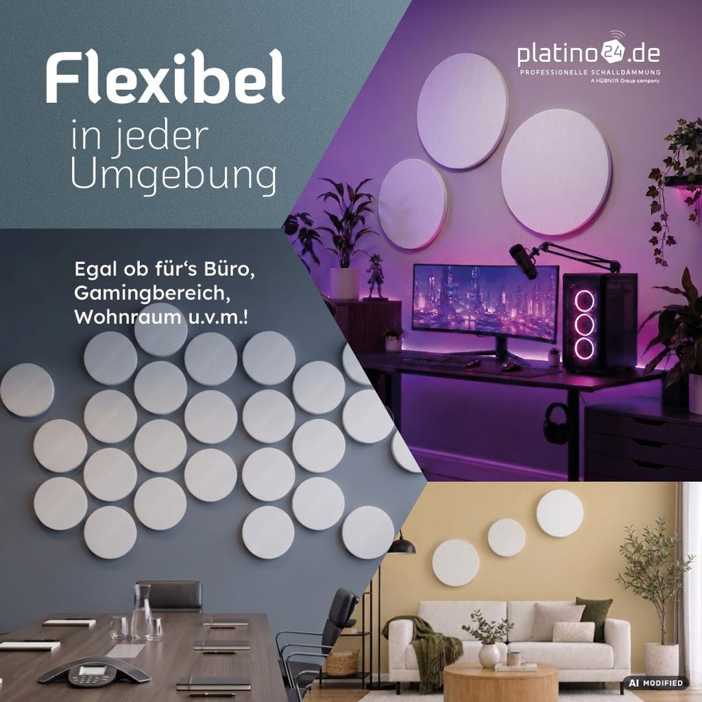 platino24 Schallabsorber rund – Wand und Decke – 55x5cm – Hellgrau