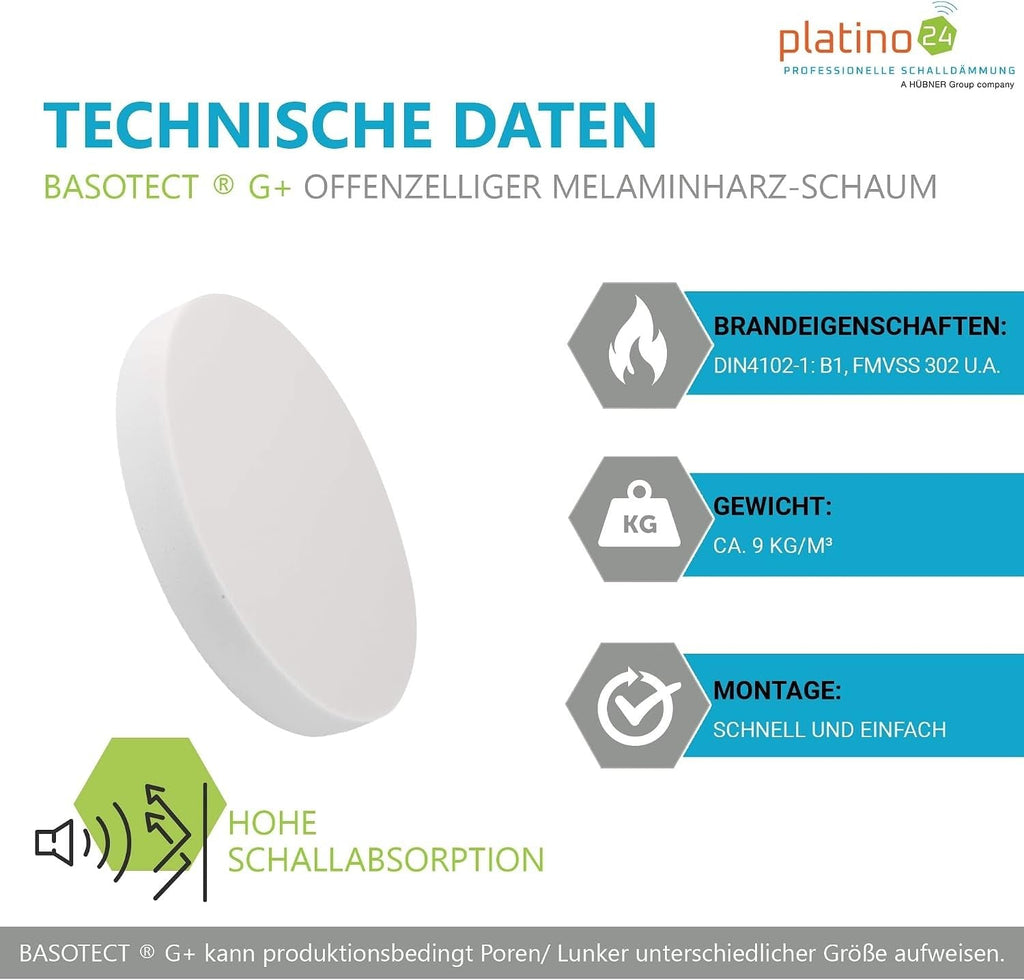 platino24 Schallabsorber rund – Wand und Decke – 55x5cm – Hellgrau