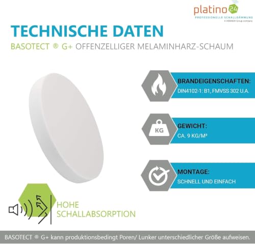 platino24 Schallabsorber rund – Wand und Decke – 55x5cm – Hellgrau