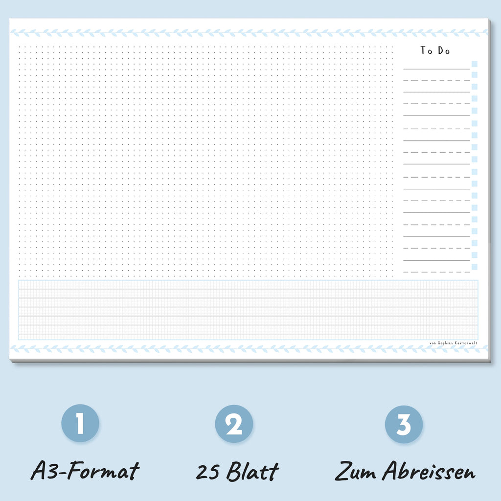 Sophies Kartenwelt Schreibtischunterlage A3 Papier mit To-Do-Liste Kalender