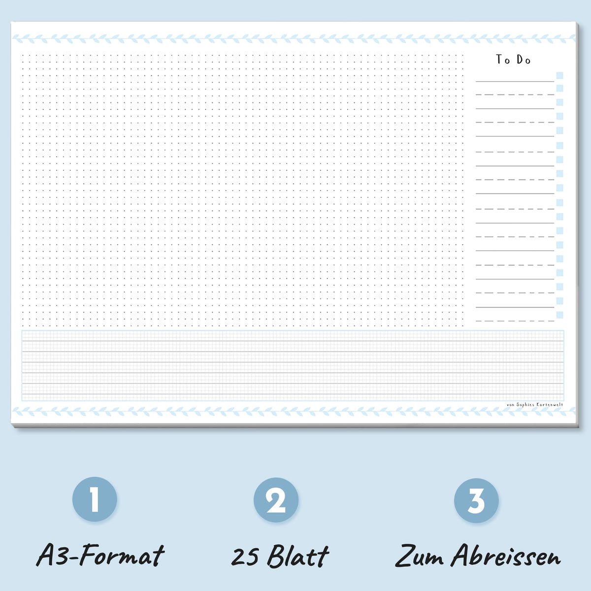Sophies Kartenwelt Schreibtischunterlage A3 Papier mit To-Do-Liste Kalender