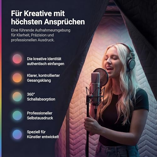 Snap Studio Vocal Booth – #1 empfohlene Studio-Soundkabine für die Aufnahme trockener, echofreier Gesang – 80% Reverb Reduktion & 360° Isolation – Cliphalterung, Lichter und Reisetasche im