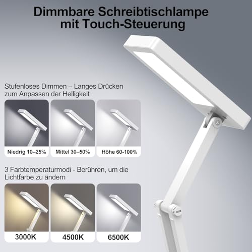 Suright LED Tischlampe Kabellos Akku Lampe,Faltbare Touch-Schreibtischlampe,Nachttischlampe,Dimmbare Tischleuchte mit 3 Lichtmodi,Aufladbare USB-Schreibtischleuchte für Schlafzimmer,Lesen,Lernen