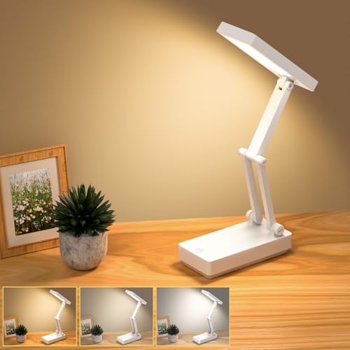 Suright LED Tischlampe Kabellos Akku Lampe,Faltbare Touch-Schreibtischlampe,Nachttischlampe,Dimmbare Tischleuchte mit 3 Lichtmodi,Aufladbare USB-Schreibtischleuchte für Schlafzimmer,Lesen,Lernen