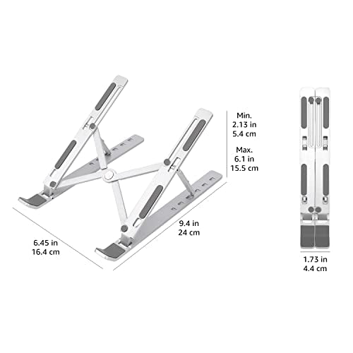 Amazon Basics Faltbarer Laptopständer, 6-stufig Verstellbar, Leichtes Tragbares Design, Ideal für Ergonomisches Arbeiten, Passend für 10" (25,4cm) bis 15,6" (39,6cm) Laptops, Silber