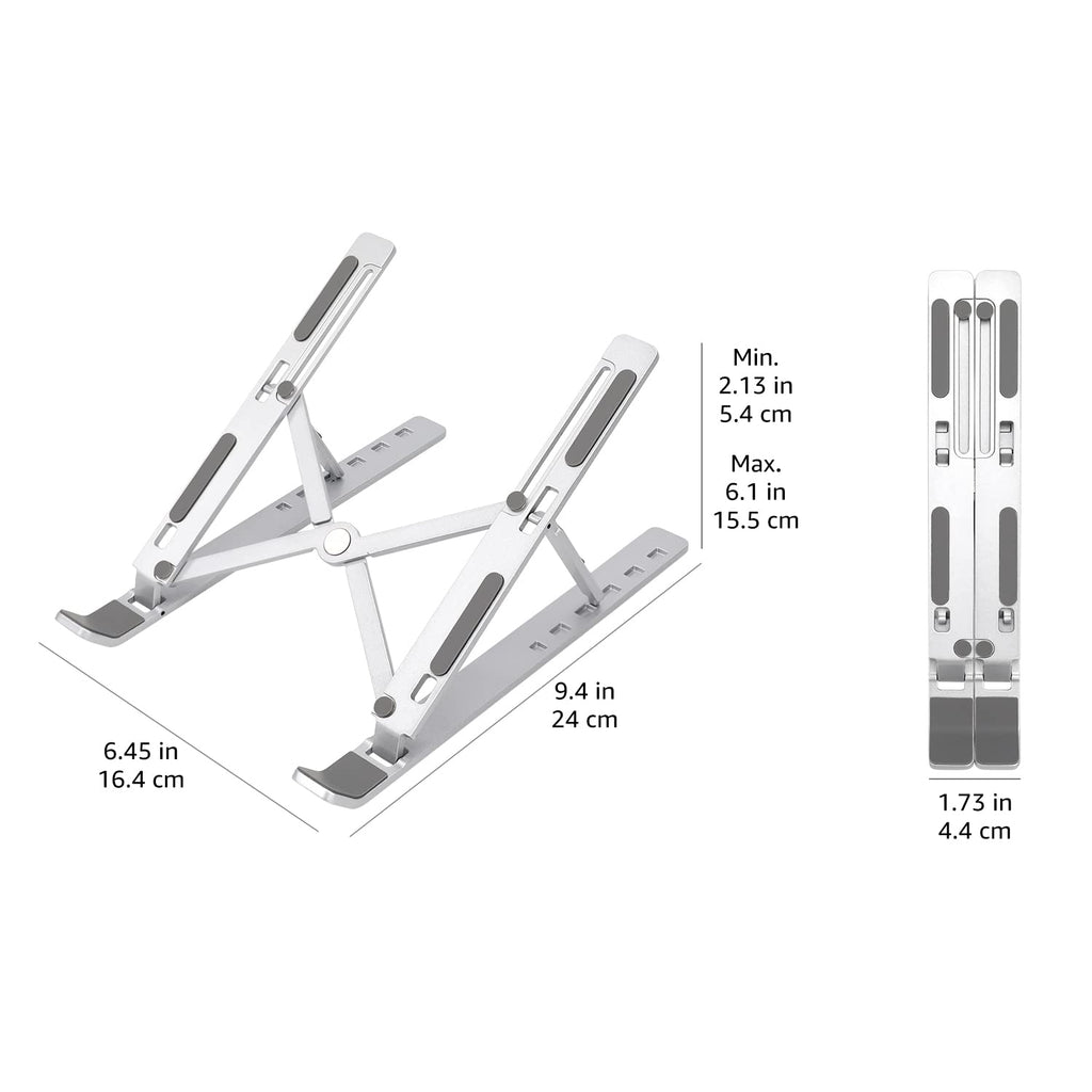Amazon Basics Faltbarer Laptopständer, 6-stufig Verstellbar, Leichtes Tragbares Design, Ideal für Ergonomisches Arbeiten, Passend für 10" (25,4cm) bis 15,6" (39,6cm) Laptops, Silber