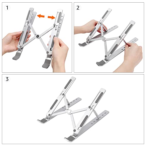 Amazon Basics Faltbarer Laptopständer, 6-stufig Verstellbar, Leichtes Tragbares Design, Ideal für Ergonomisches Arbeiten, Passend für 10" (25,4cm) bis 15,6" (39,6cm) Laptops, Silber