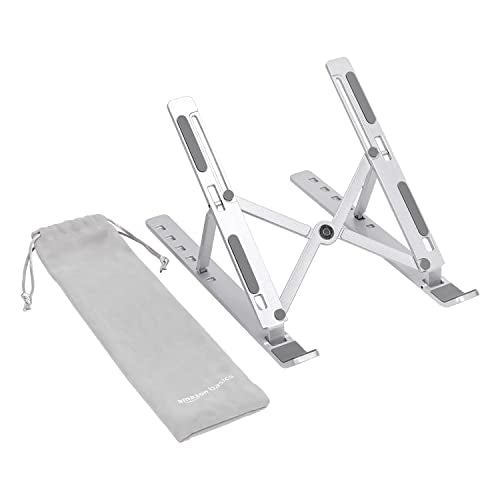 Amazon Basics Faltbarer Laptopständer, 6-stufig Verstellbar, Leichtes Tragbares Design, Ideal für Ergonomisches Arbeiten, Passend für 10" (25,4cm) bis 15,6" (39,6cm) Laptops, Silber