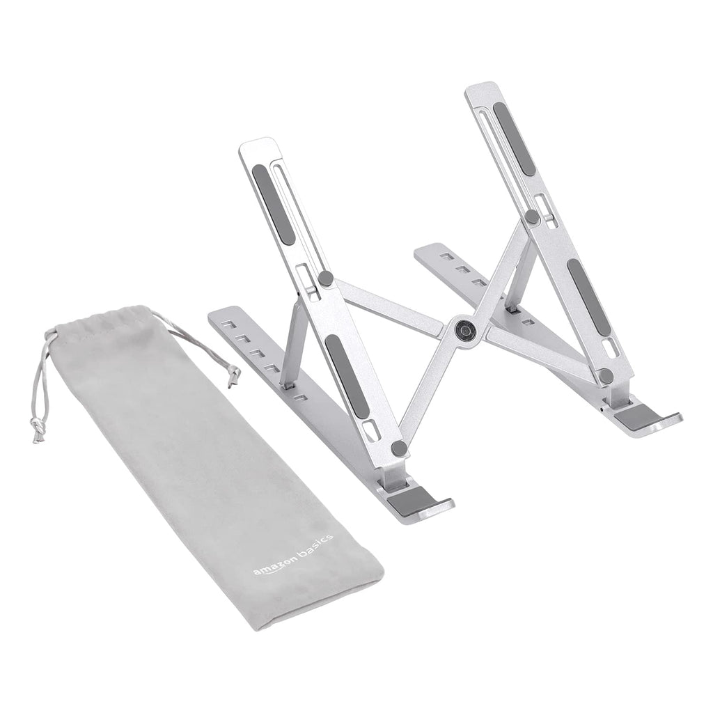 Amazon Basics Faltbarer Laptopständer, 6-stufig Verstellbar, Leichtes Tragbares Design, Ideal für Ergonomisches Arbeiten, Passend für 10" (25,4cm) bis 15,6" (39,6cm) Laptops, Silber