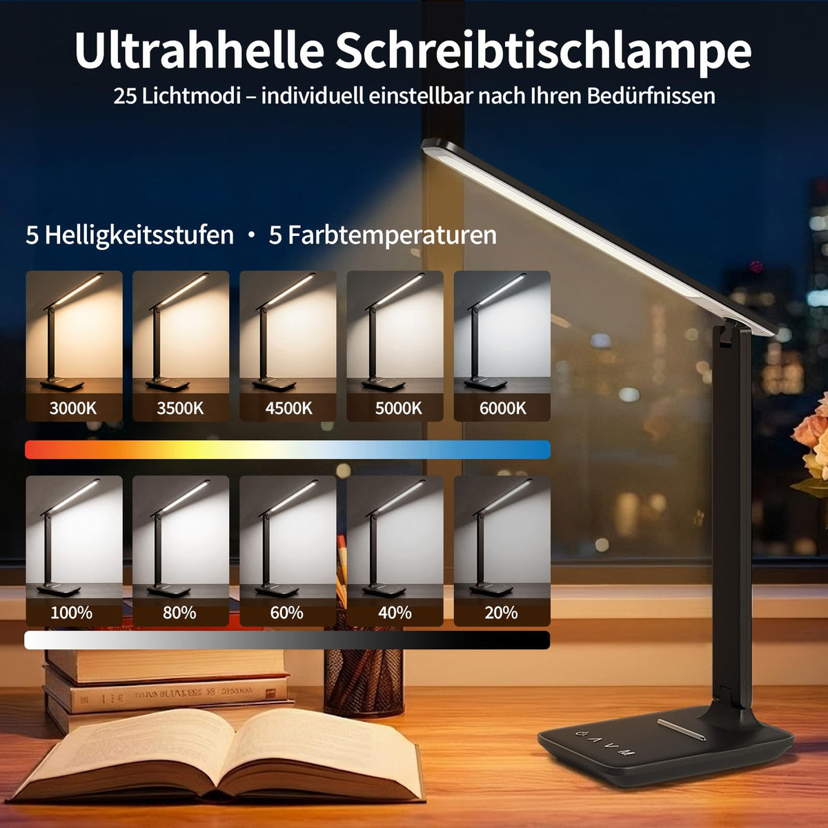 Schreibtischlampe LED Dimmbar für Büro, Lesen und Homeoffice