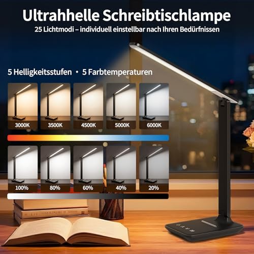 Schreibtischlampe LED Dimmbar für Büro, Lesen und Homeoffice