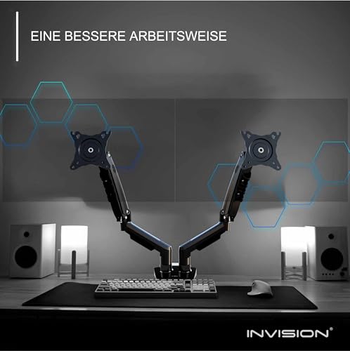 Invision Monitor Halterung für 19-32 Zoll Bildschirme - VESA 75 & 100 mm - Schreibtischklemme Ständer - Höhenverstellbar Neigungen Schwenken Dreht - Erhöhte Tragfähigkeit von 2-9 kg - MX400 Doppelarm