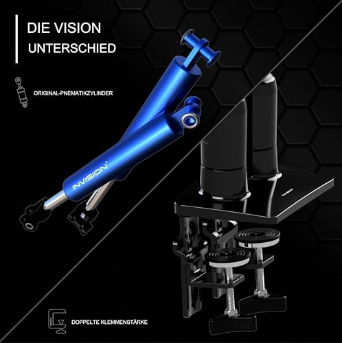 Invision Monitor Halterung für 19-32 Zoll Bildschirme - VESA 75 & 100 mm - Schreibtischklemme Ständer - Höhenverstellbar Neigungen Schwenken Dreht - Erhöhte Tragfähigkeit von 2-9 kg - MX400 Doppelarm