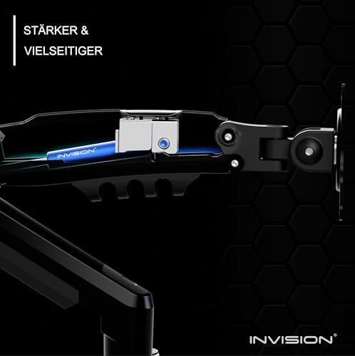 Invision Monitor Halterung für 19-32 Zoll Bildschirme - VESA 75 & 100 mm - Schreibtischklemme Ständer - Höhenverstellbar Neigungen Schwenken Dreht - Erhöhte Tragfähigkeit von 2-9 kg - MX400 Doppelarm