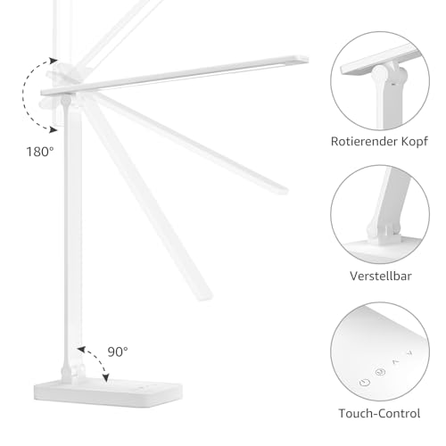 Lepro Schreibtischlampe LED, Dimmbar, 800LM 3 Farben & 5 Helligkeitsstufen
