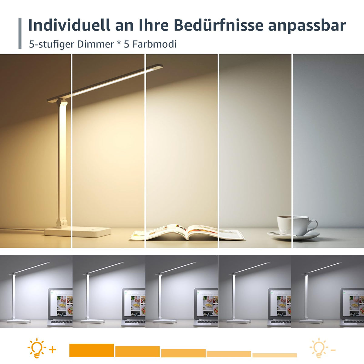 Lepro Schreibtischlampe LED, Dimmbar, 800LM 3 Farben & 5 Helligkeitsstufen